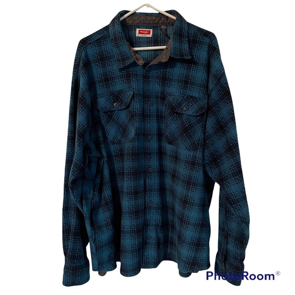 Wrangler Other - Wrangler blue plaid fleece button up shacket - men’s 2XL